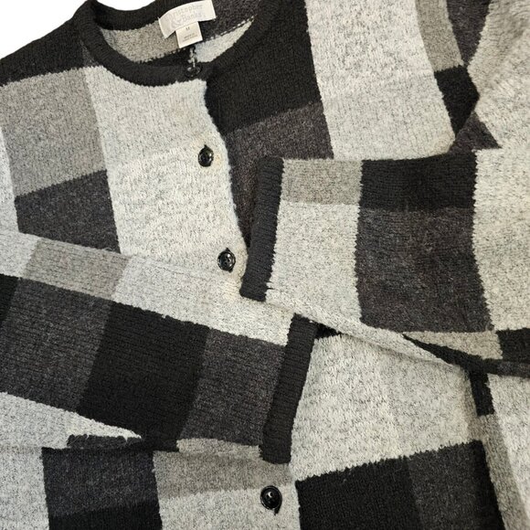 Vintage Y2K Womens M Checkered Cardigan Sweater Gray Black Classic Preppy - Picture 3 of 9